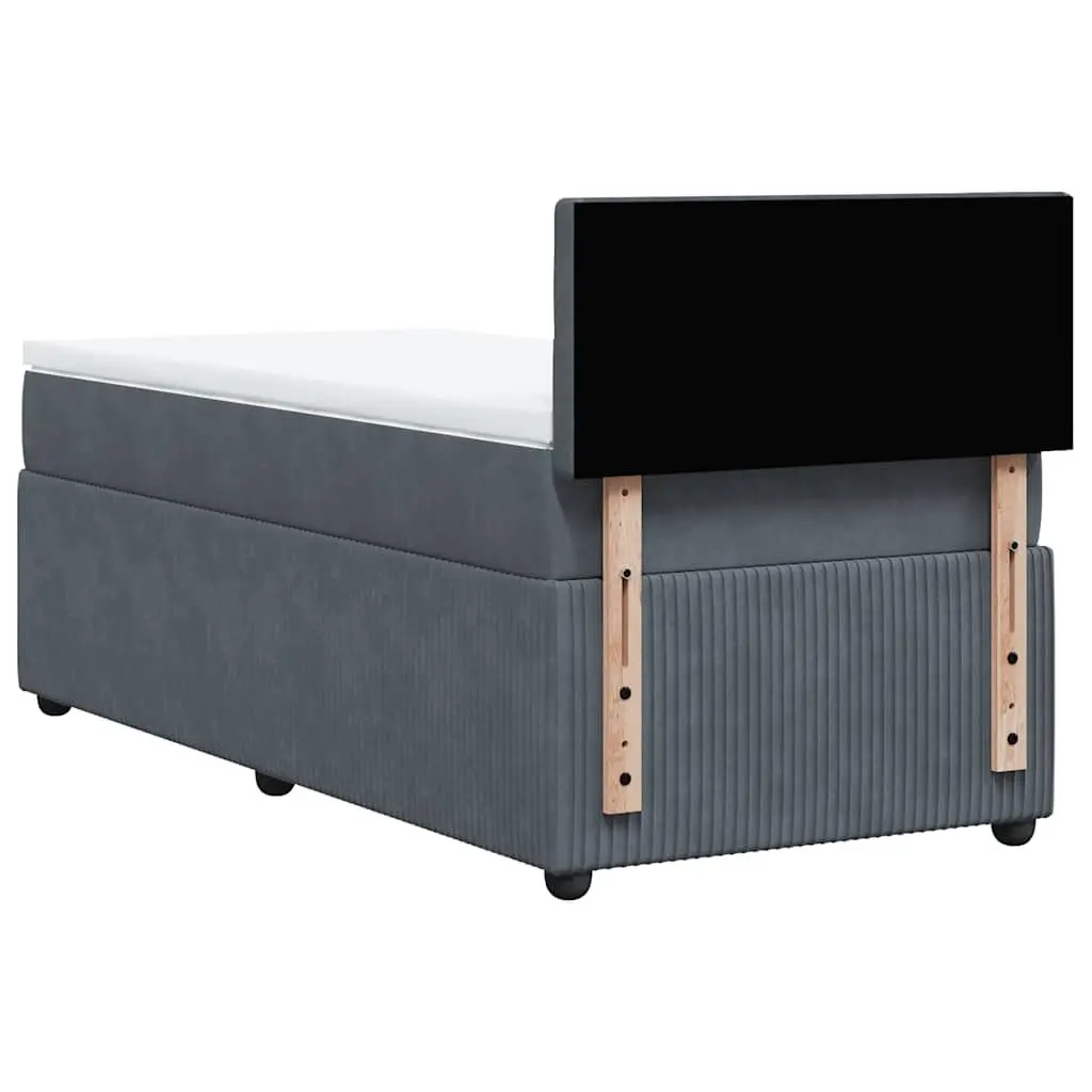 King Single Box Spring Bed with Pocket Spring Mattress LED Lights Grey Velvet
