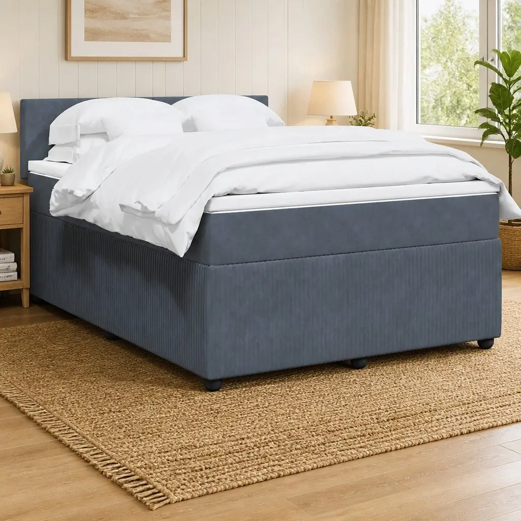 Double Box Spring Bed with Pocket Spring Mattress LED Lights Double Grey Velvet