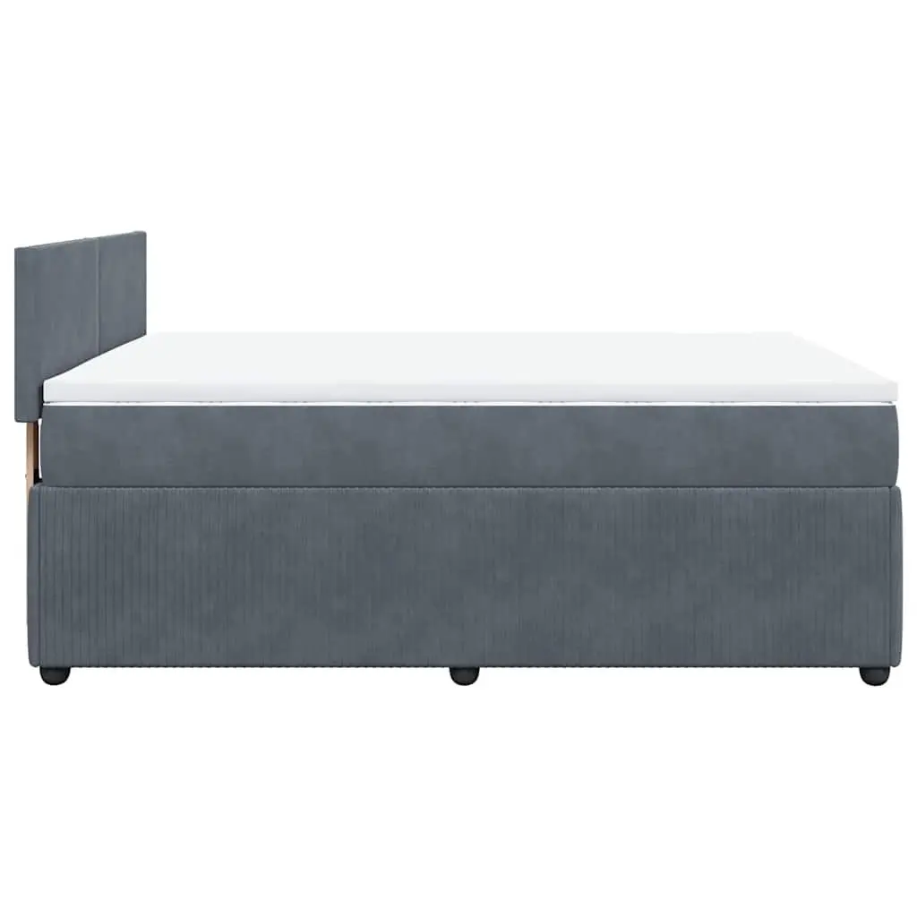 Double Box Spring Bed with Pocket Spring Mattress LED Lights Double Grey Velvet