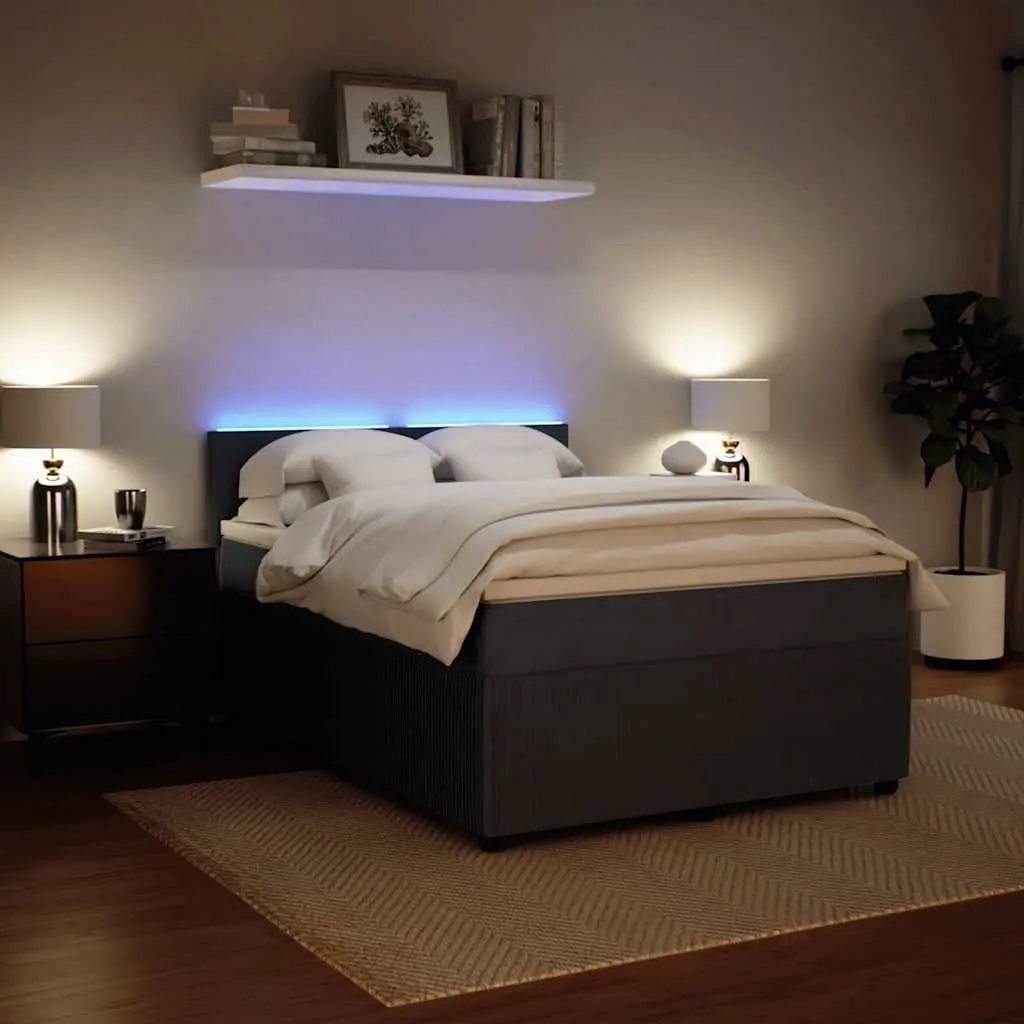 Double Box Spring Bed with Pocket Spring Mattress LED Lights Double Grey Velvet