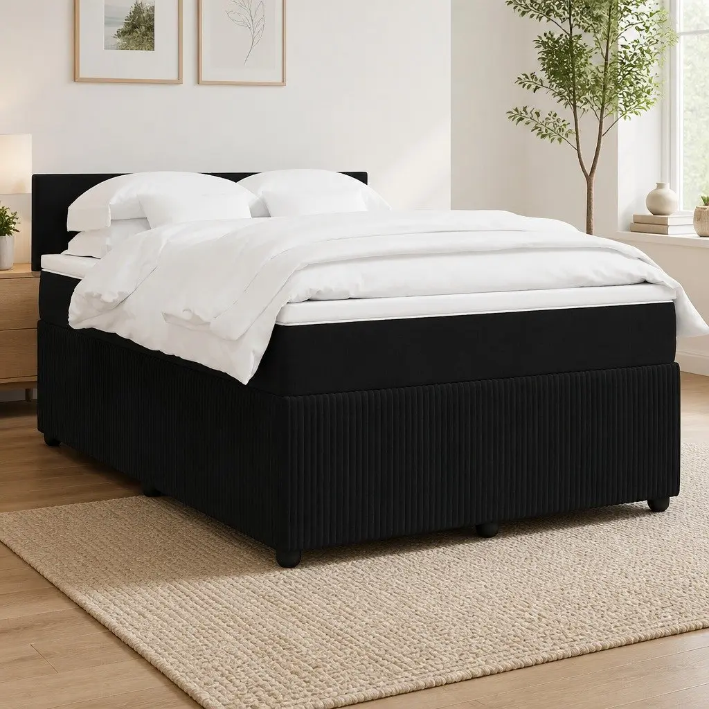 Grey Velvet Bed with Pocket Spring Mattress LED Lighting Double Box Spring
