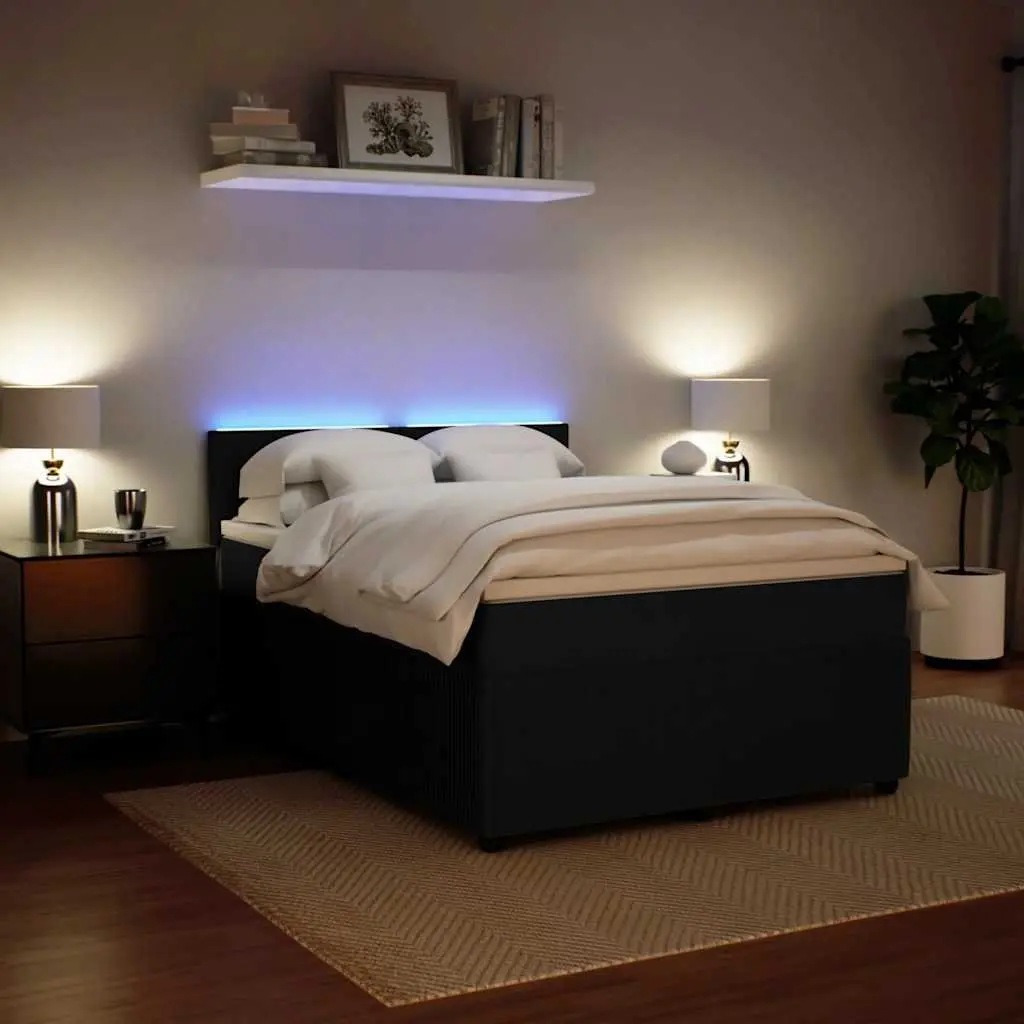 Grey Velvet Bed with Pocket Spring Mattress LED Lighting Double Box Spring