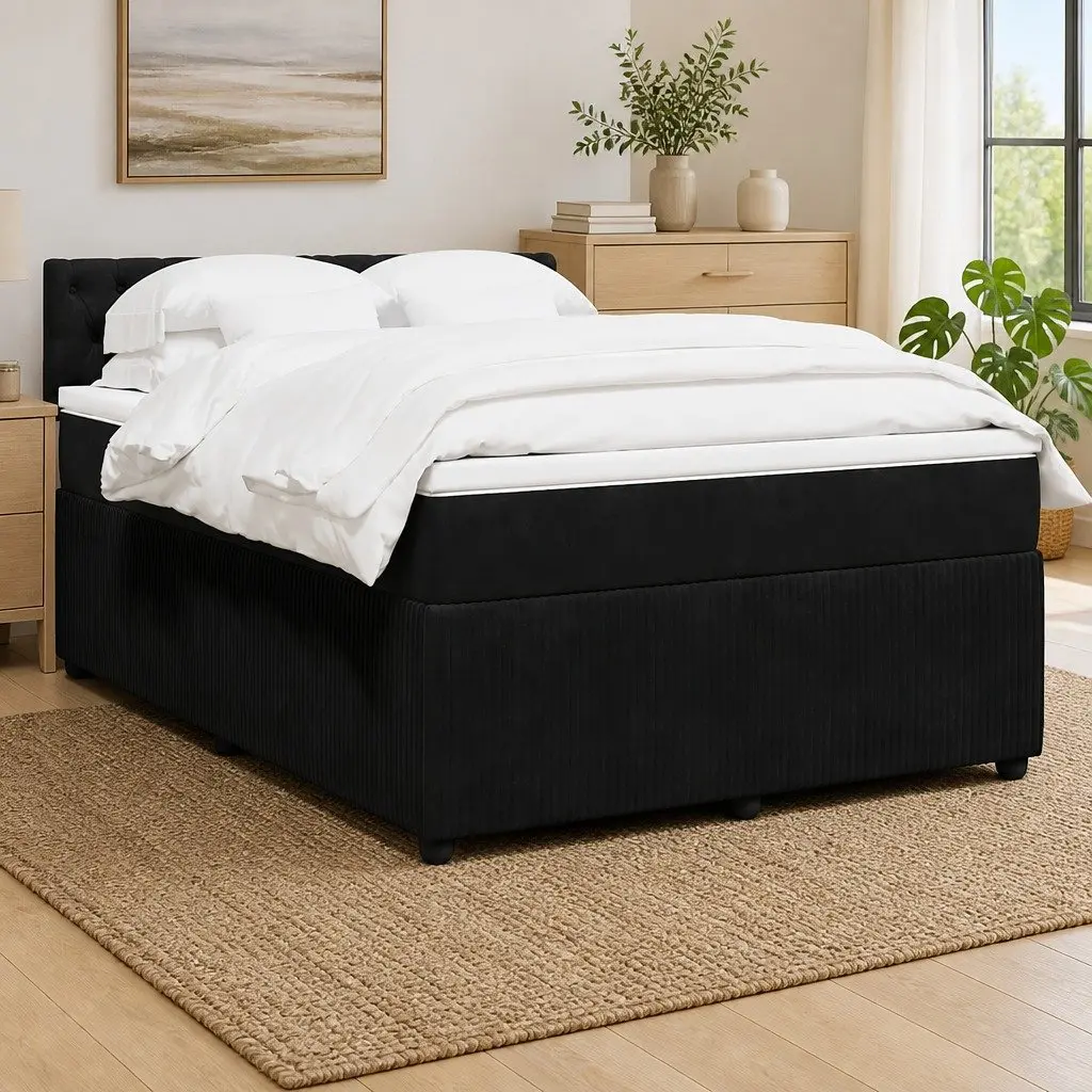 Box Spring Bed Pocket Mattress Velvet Grey Double with LED Lights