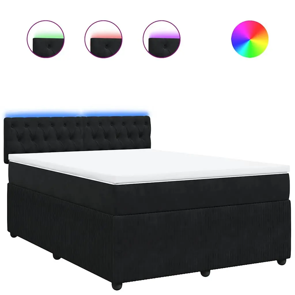 Box Spring Bed Pocket Mattress Velvet Grey Double with LED Lights