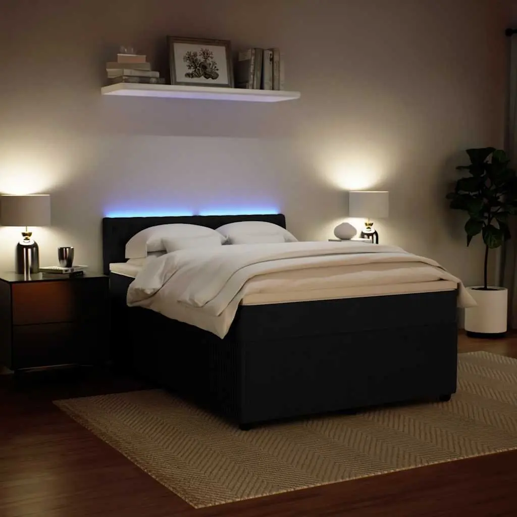 Box Spring Bed Pocket Mattress Velvet Grey Double with LED Lights