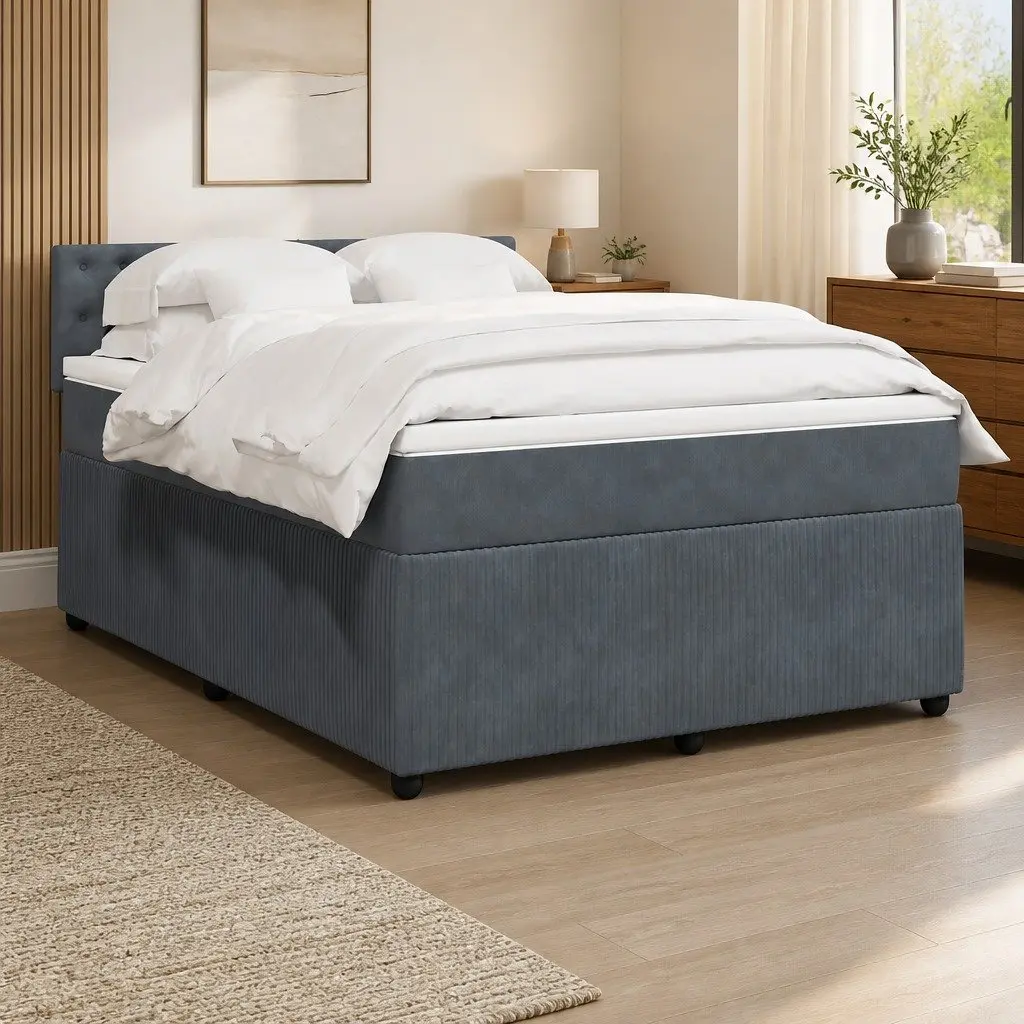 Grey Velvet Box Spring Bed