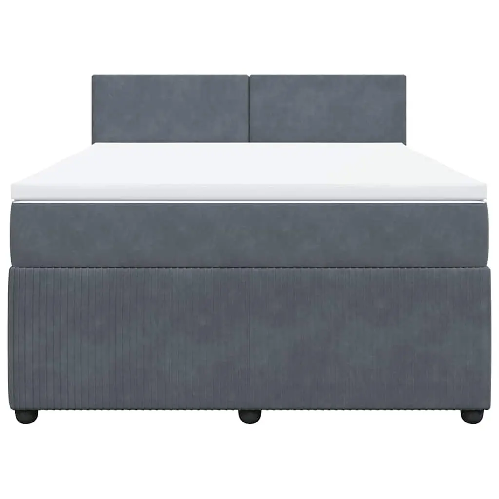 Queen Velvet Upholstered Bed with Pocket Spring Mattress and Adjustable LED Lights in Grey