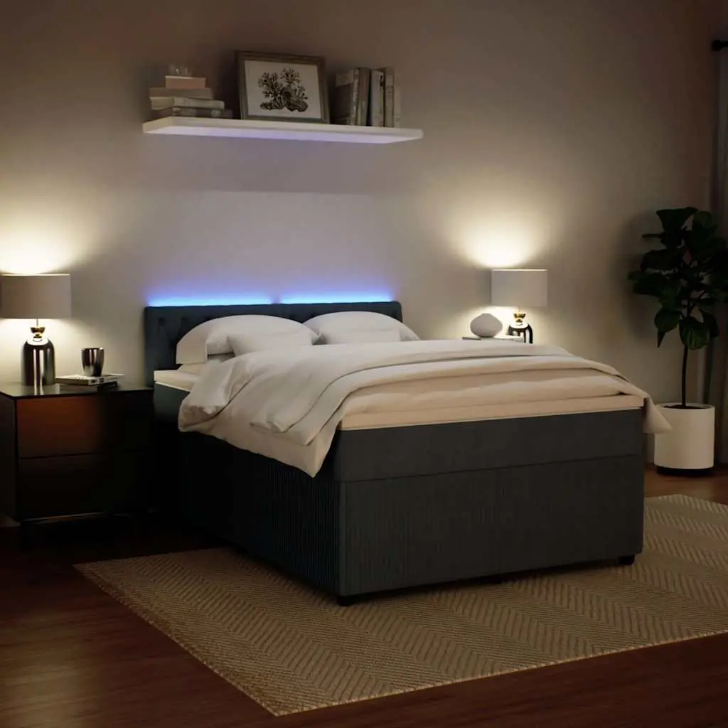 Pocket Spring Mattress Bed with Adjustable LED Lights Queen Size Grey Velvet Frame