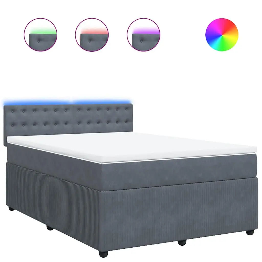 Queen Box Spring Bed with Mattress and LED Lights