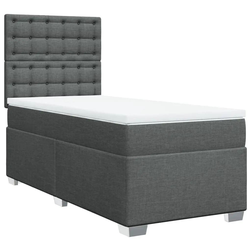 King Single Box Spring Bed with Pocket Mattress Height Adjustable Headboard Grey