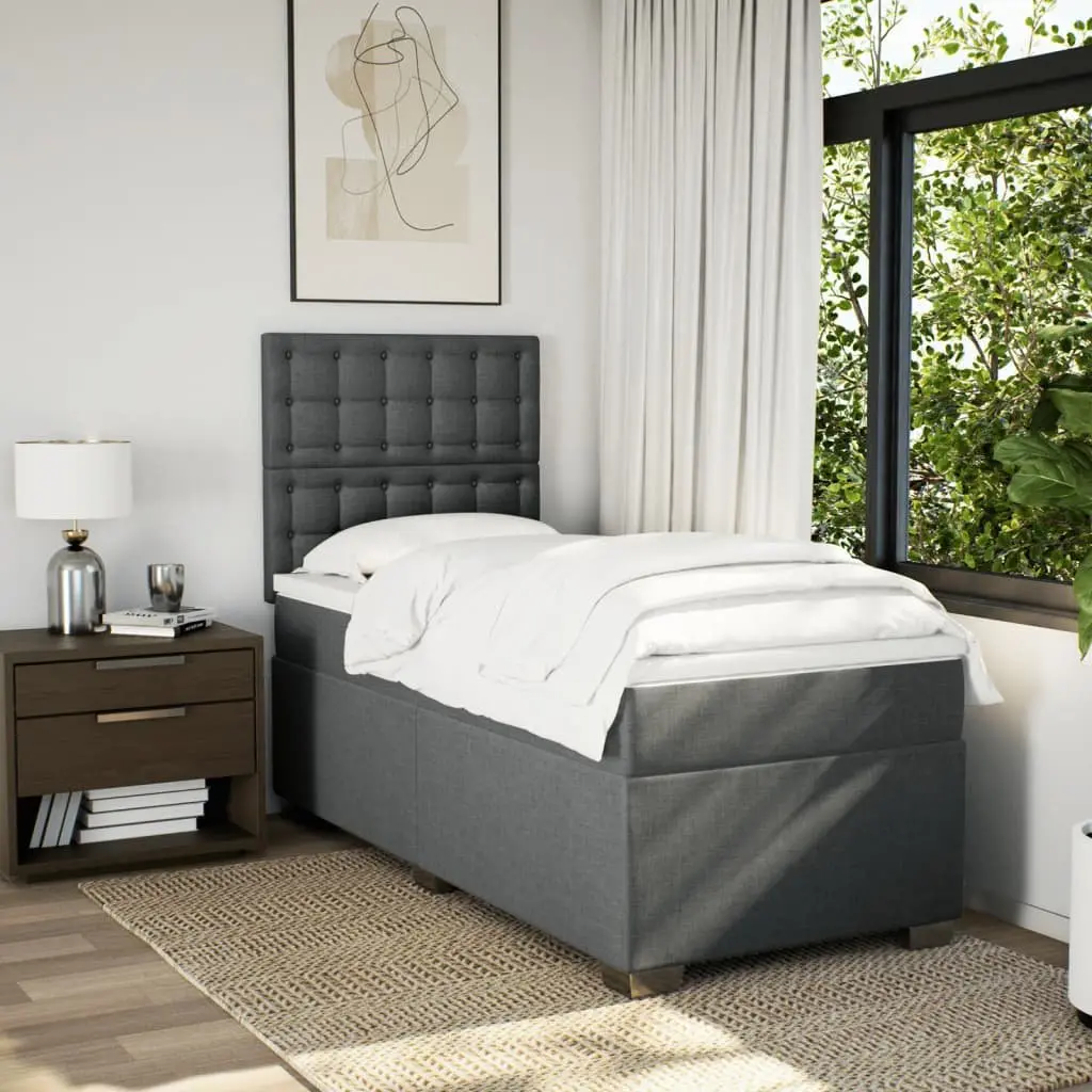 King Single Box Spring Bed with Pocket Mattress Height Adjustable Headboard Grey