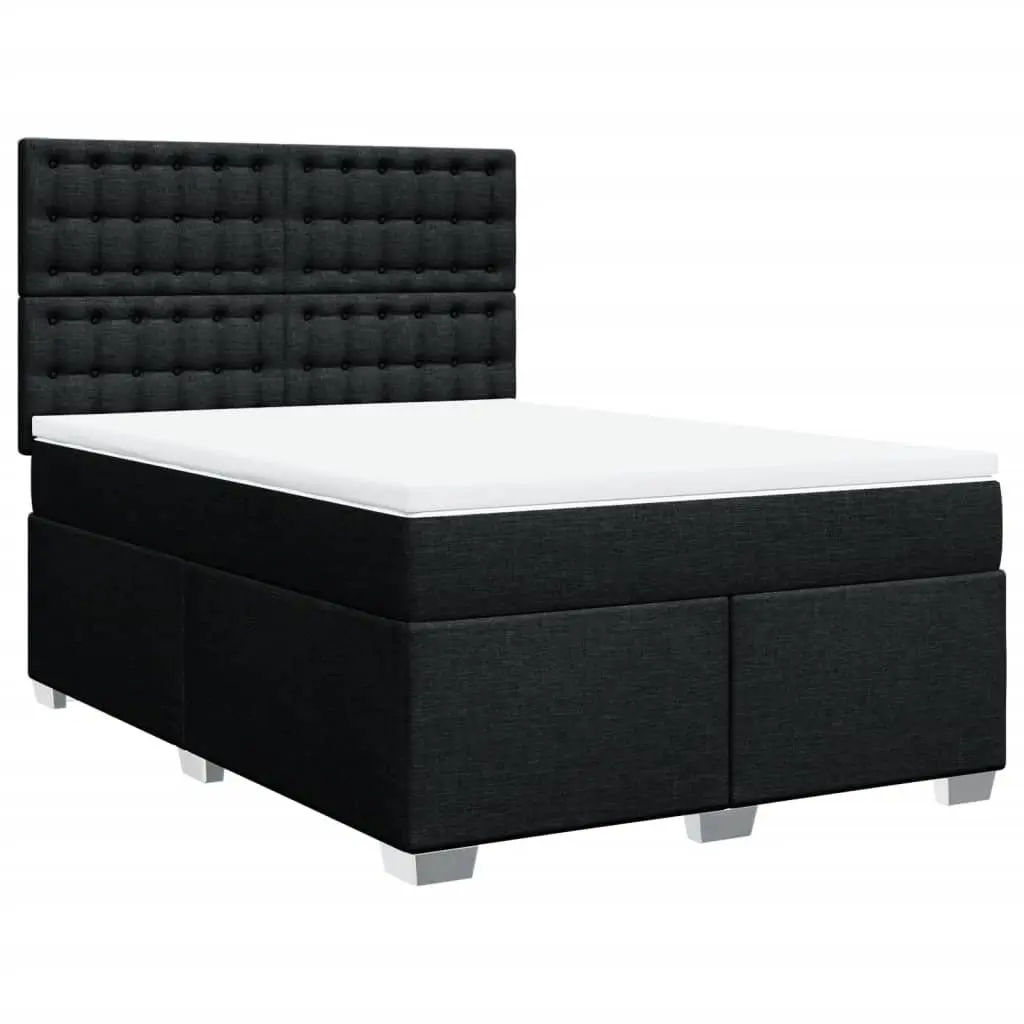 Double Box Spring Bed with Pocket Spring Mattress Black Fabric Adjustable