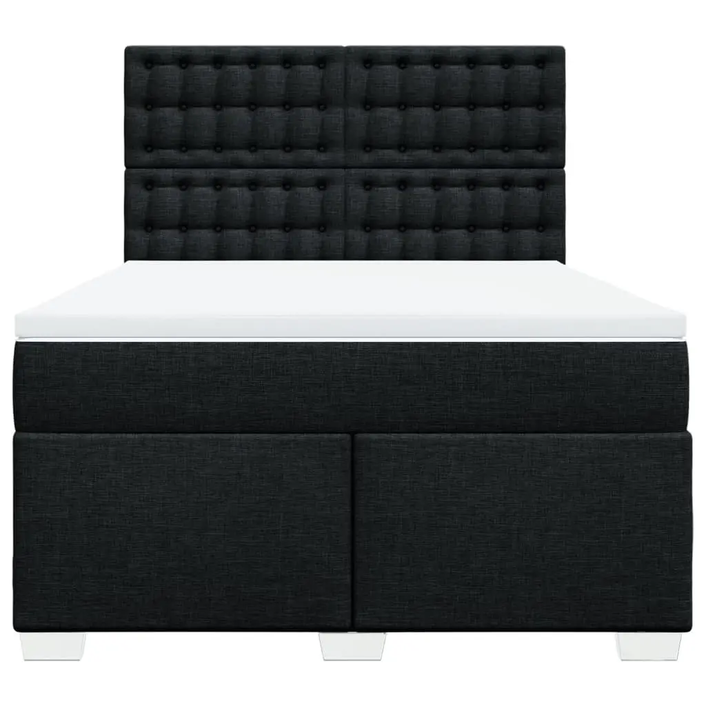 Double Box Spring Bed with Pocket Spring Mattress Black Fabric Adjustable