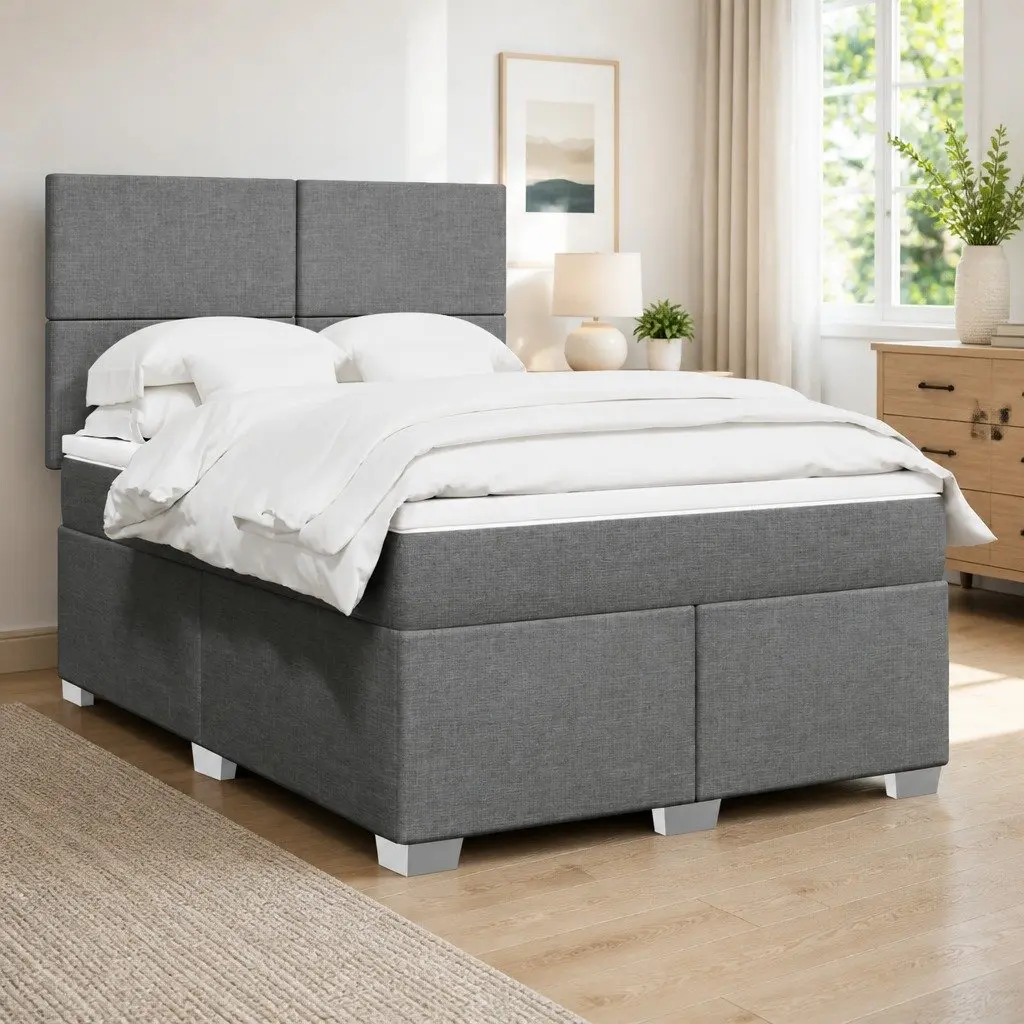 Queen Bed with Pocket Spring Mattress Adjustable Height Headboard Dark Grey