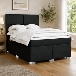 Queen Box Spring Bed with Pocket Mattress Height Adjustable Headboard Black