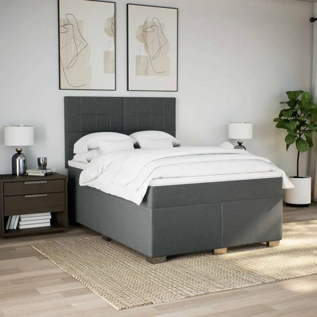 Queen Box Spring Bed with Mattress and Headboard