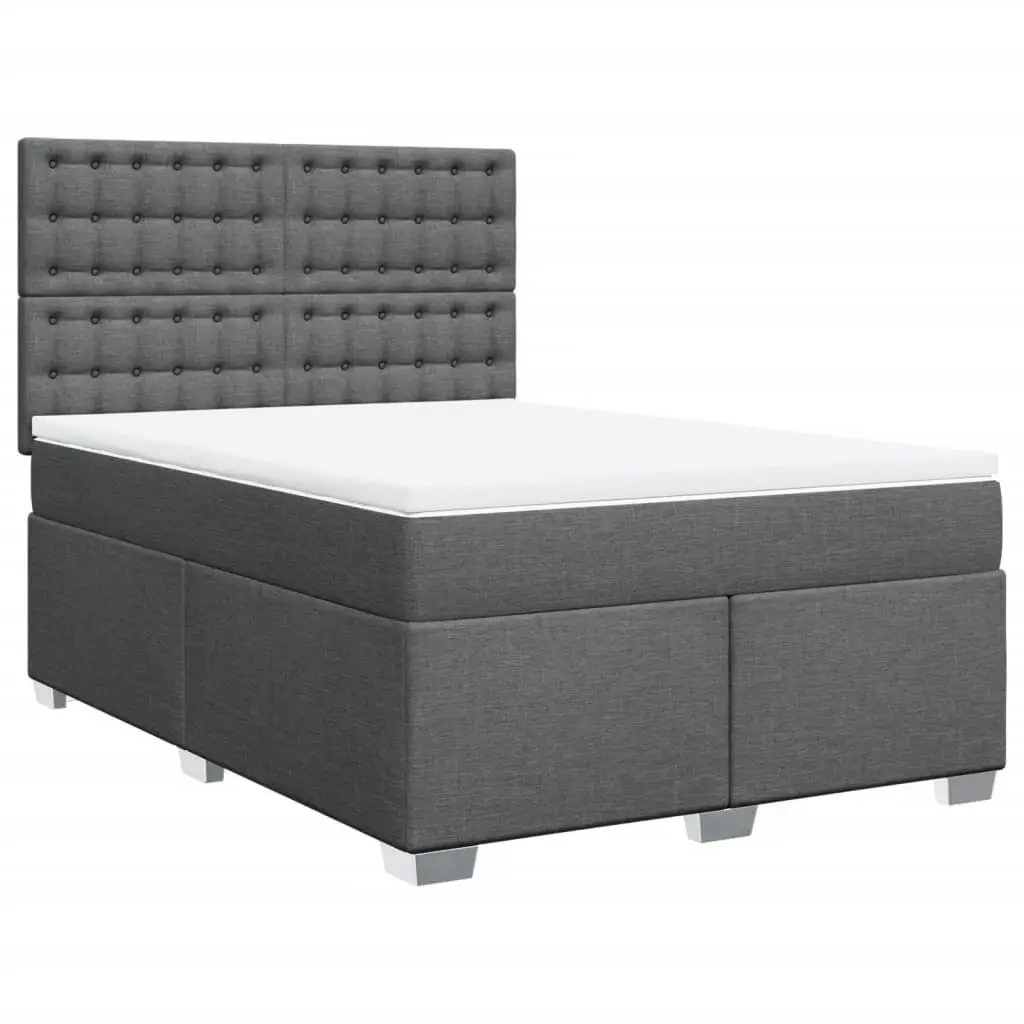 Queen Box Spring Bed with Pocket Mattress Grey Fabric Adjustable Headboard