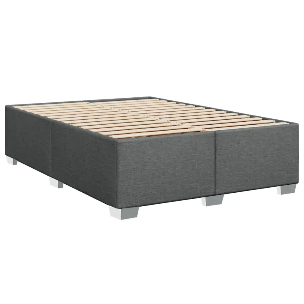 Queen Box Spring Bed with Pocket Mattress Grey Fabric Adjustable Headboard