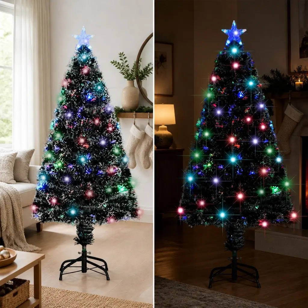 Pre-lit Artificial Christmas Tree 120cm Green Dual Lighting LED Fibre Optic