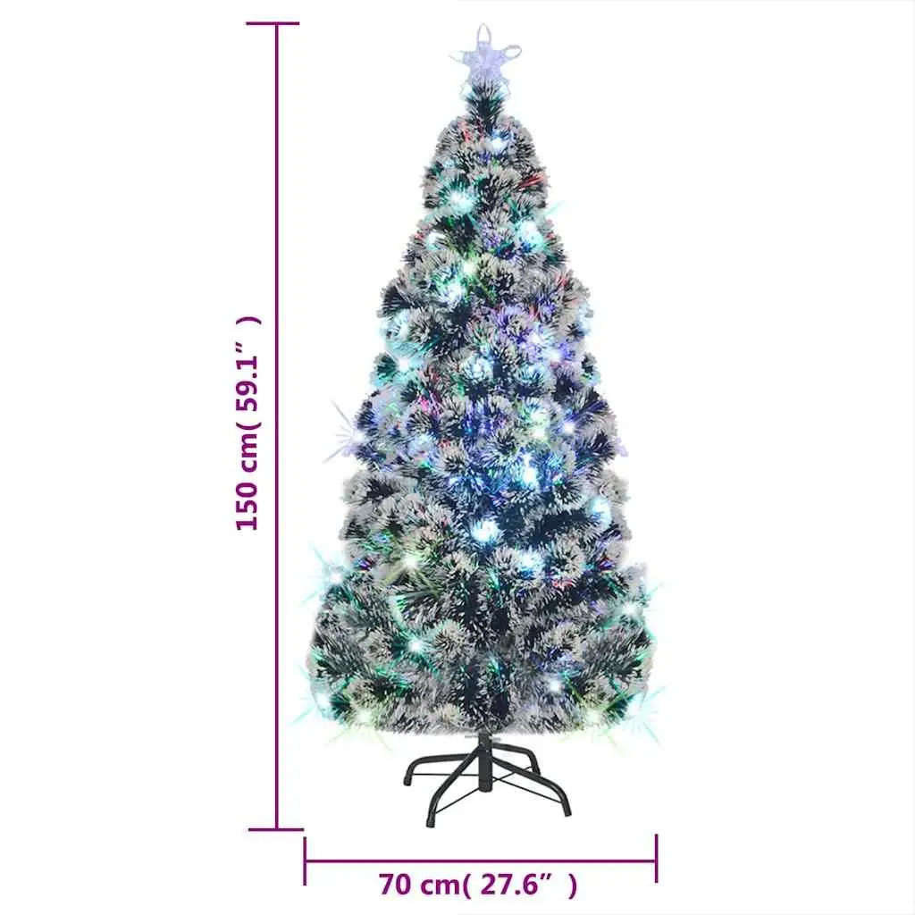Pre-lit Artificial Christmas Tree 150cm Green White Fibre Optic LED Lights