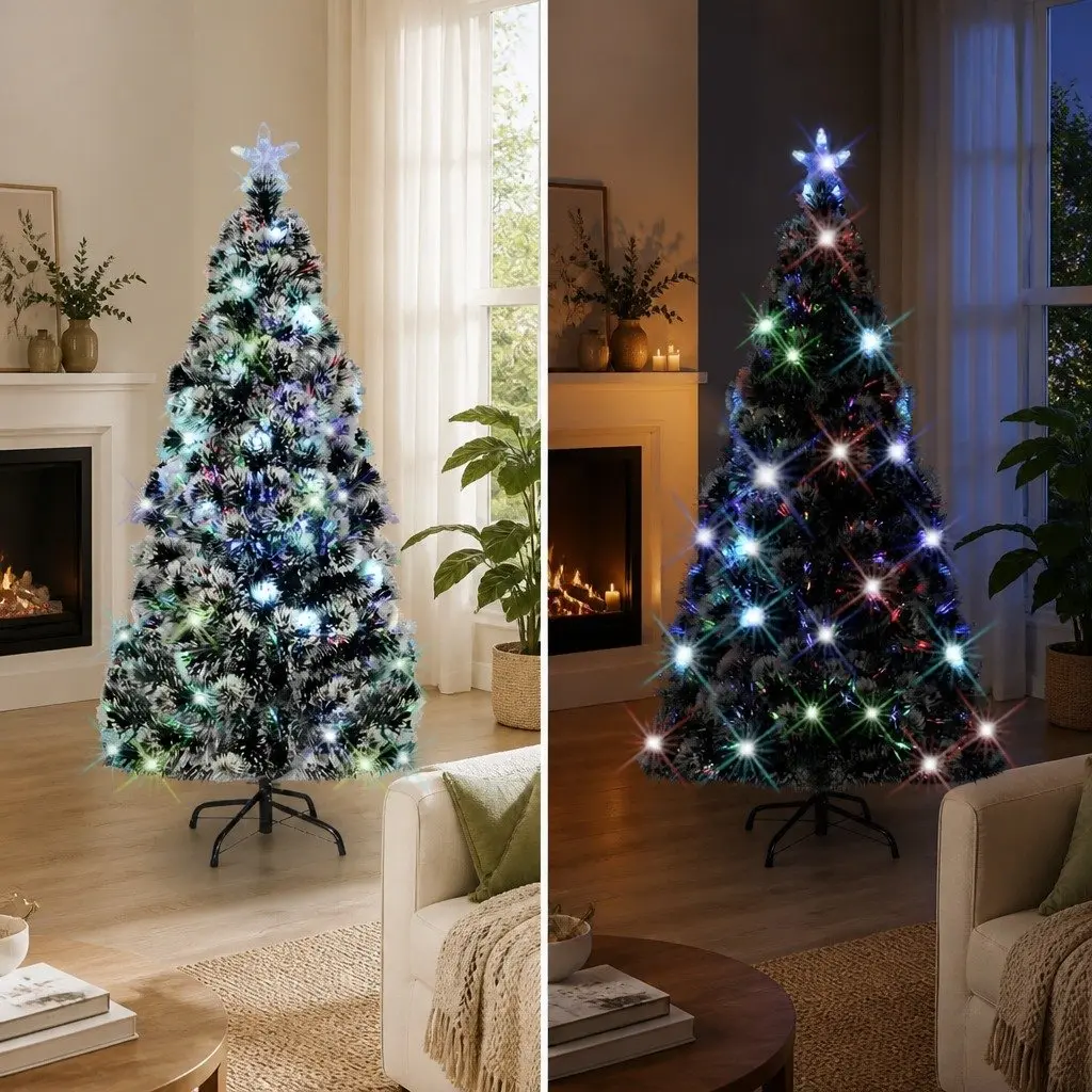 Pre-lit Christmas Tree 180cm Green White LED Fibre Optic Holiday Decor