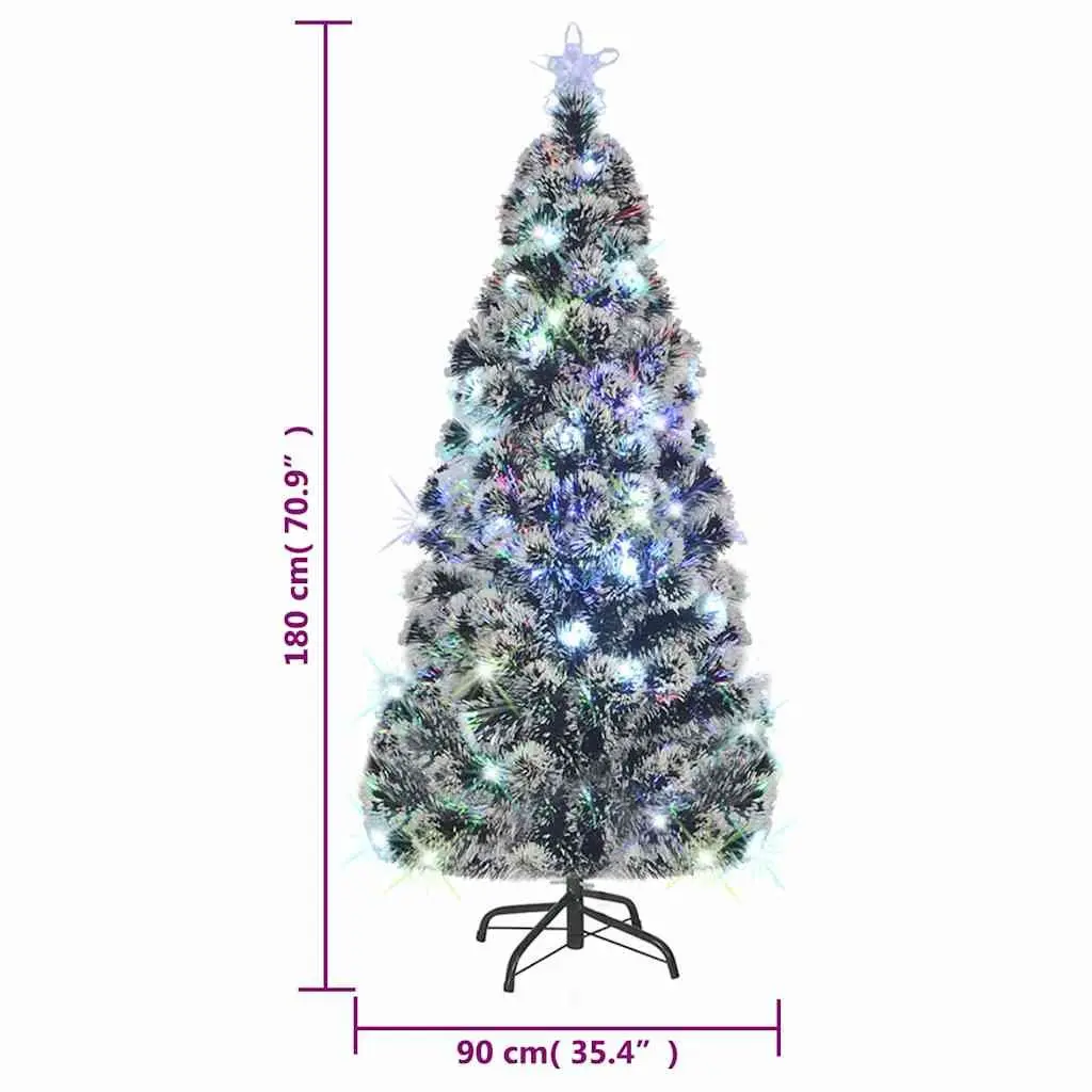 Pre-lit Christmas Tree 180cm Green White LED Fibre Optic Holiday Decor