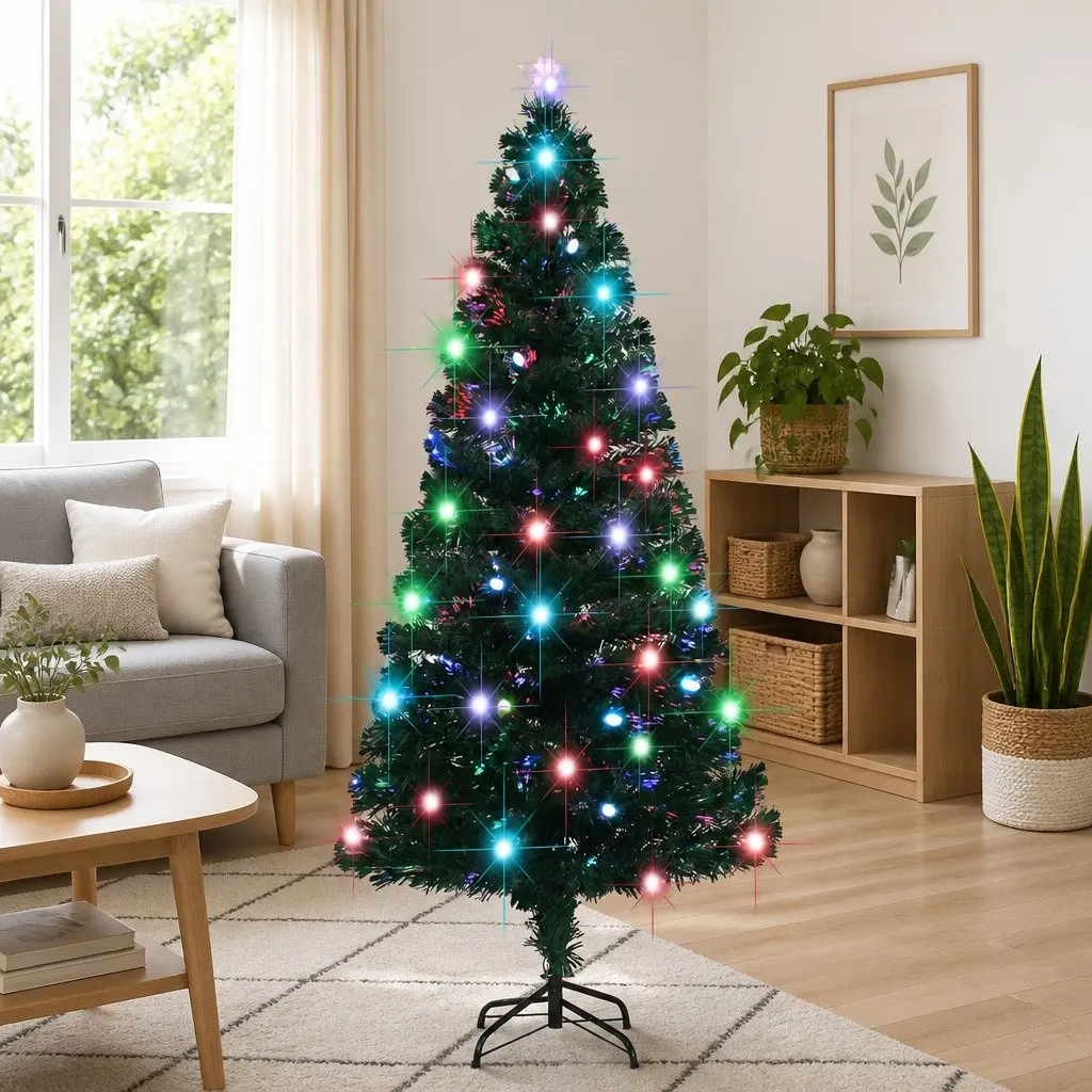 Artificial Pre-lit Christmas Tree 180cm Green LED Fibre Optic Holiday Decoration