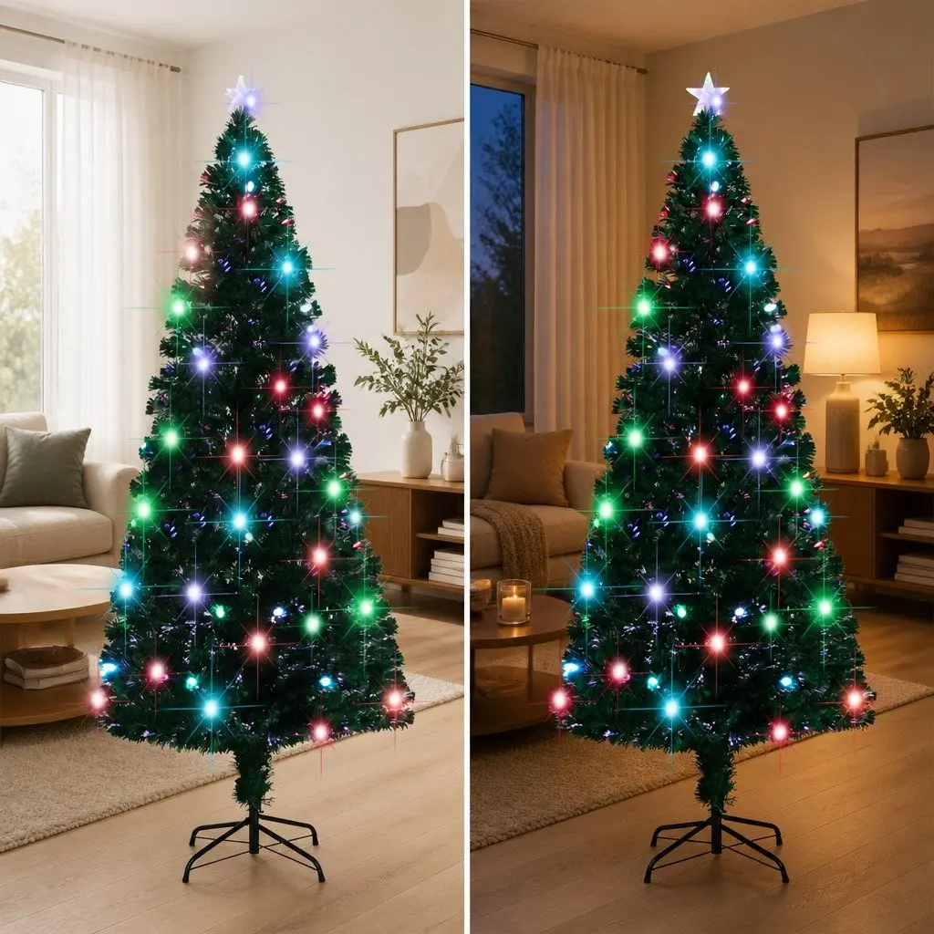 Pre-lit Christmas Tree 210 cm Green Fibre Optic LED Holiday Decoration