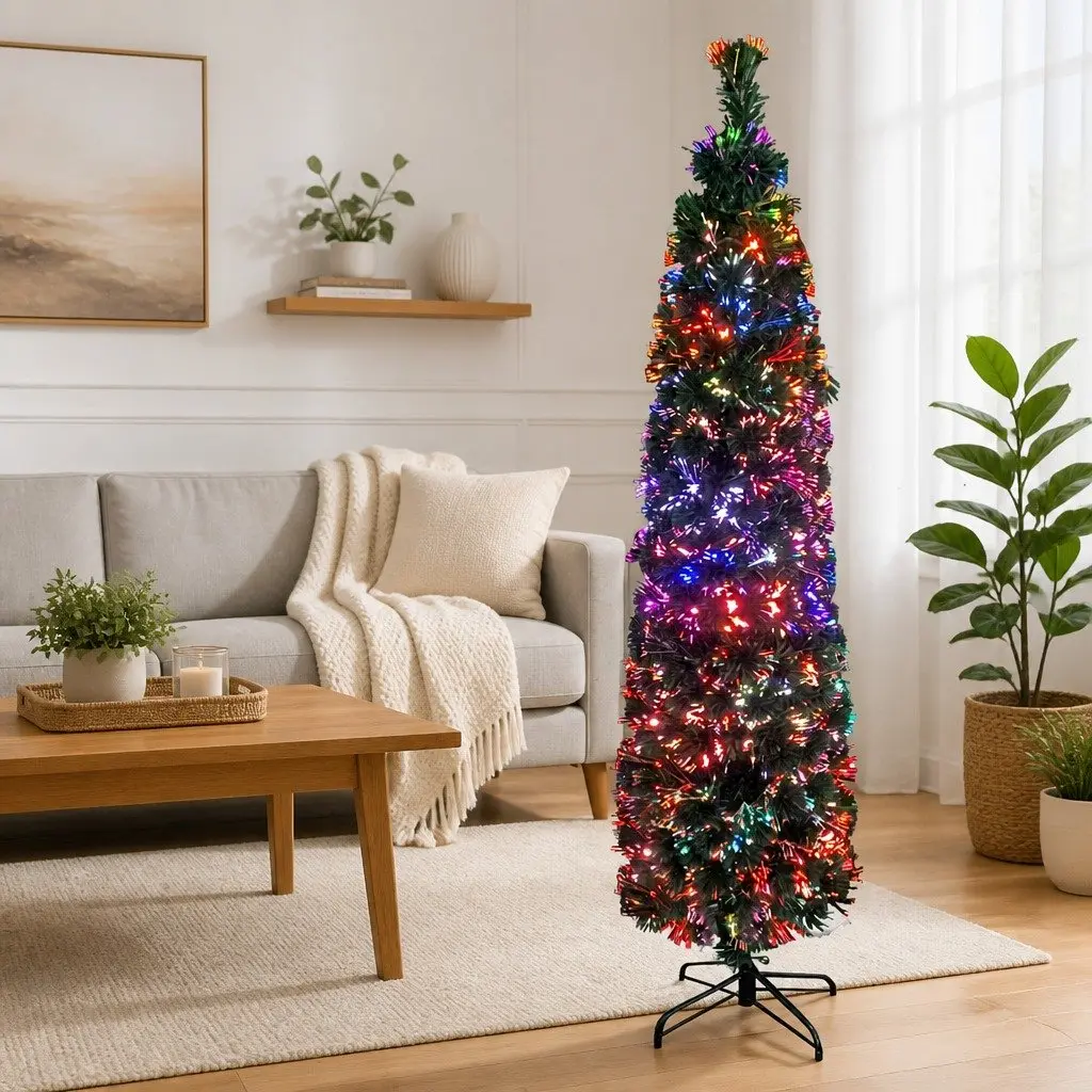 Artificial Christmas Tree Slim 120cm Fibre Optic Lighting Black