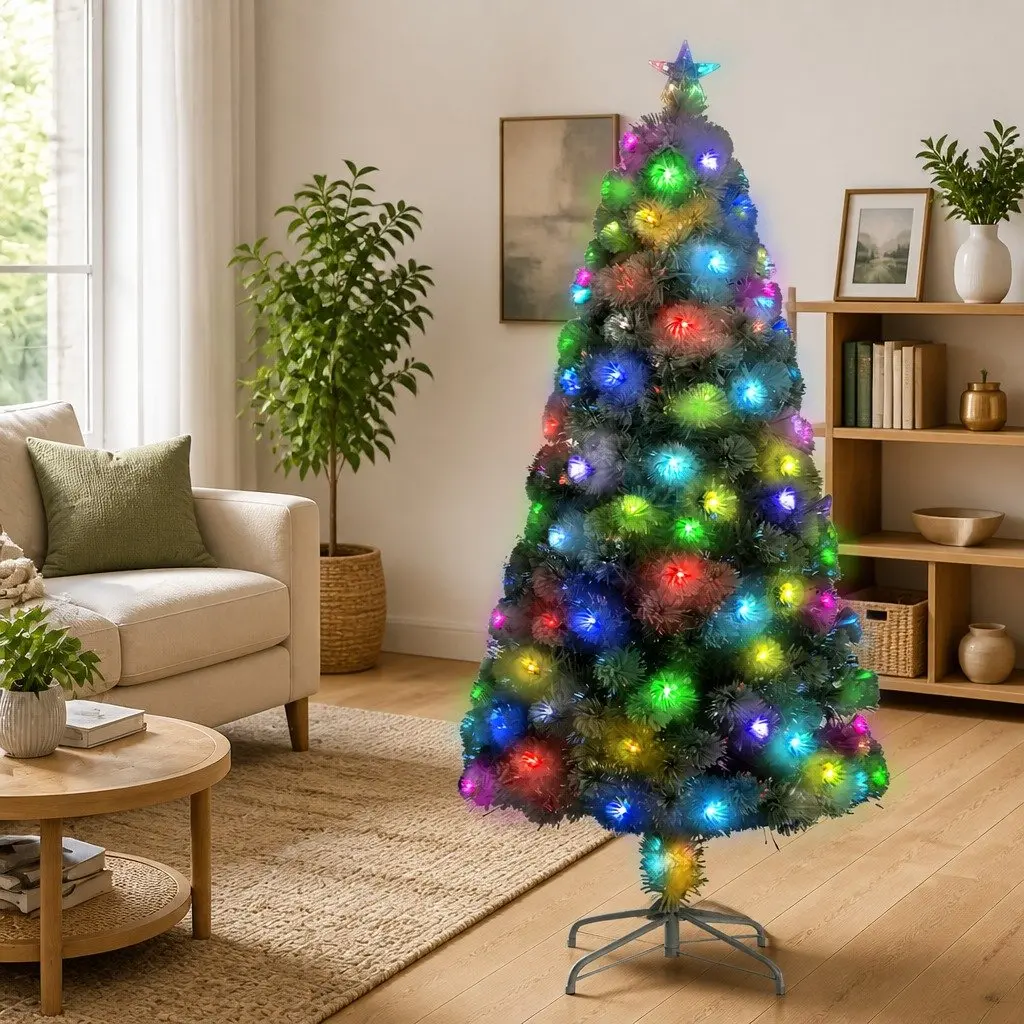 Pre-lit Artificial Christmas Tree 120cm White LED Fibre Optic Holiday Decor