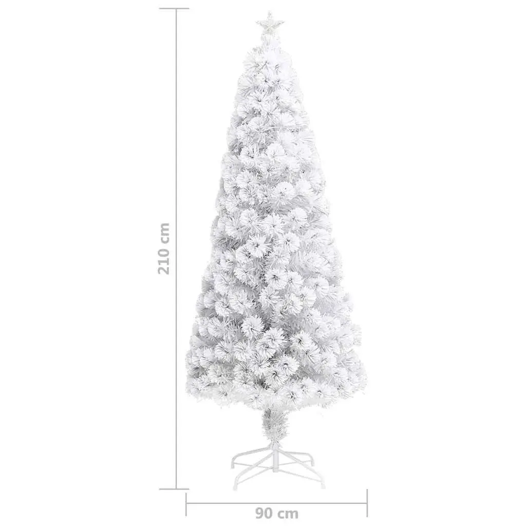 Artificial Christmas Tree Pre-lit 210cm White LED Fibre Optic Decoration