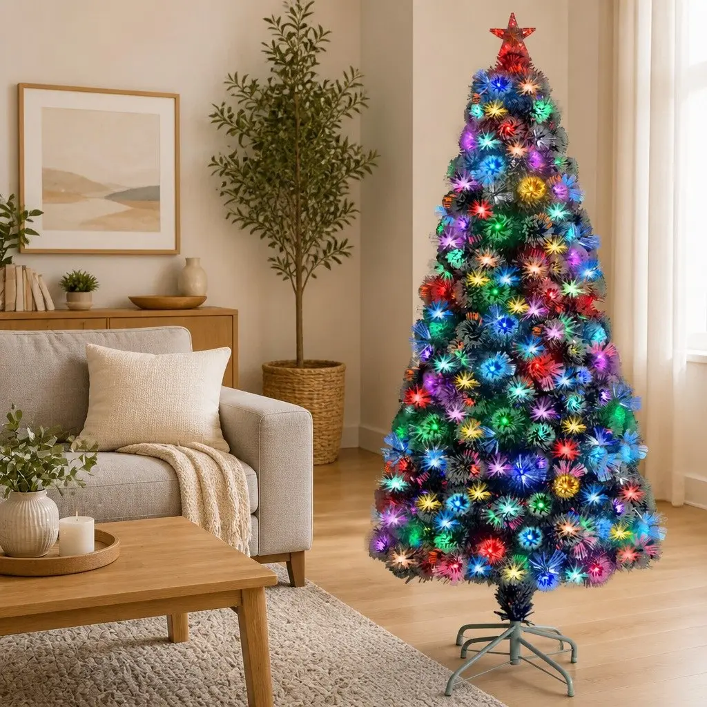 Christmas Tree Artificial White Fibre Optic LED Pre-lit 150cm Holiday Decoration