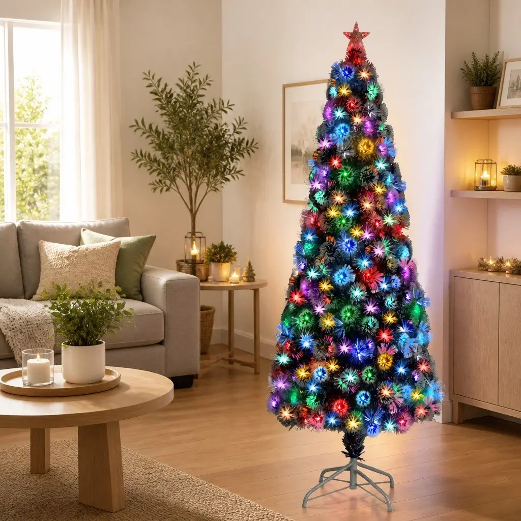 Artificial Christmas Tree Pre-lit LED Fibre Optic 210cm White