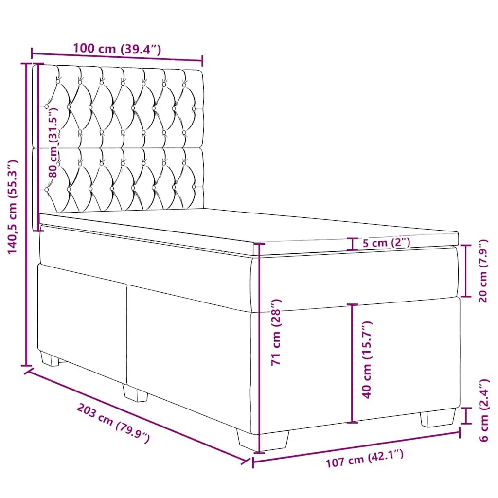 Box Spring Bed with Pocket Spring Mattress Black King Single Velvet Headboard