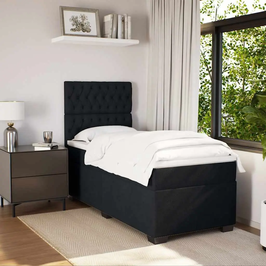 Box Spring Bed with Pocket Spring Mattress Black King Single Velvet Headboard