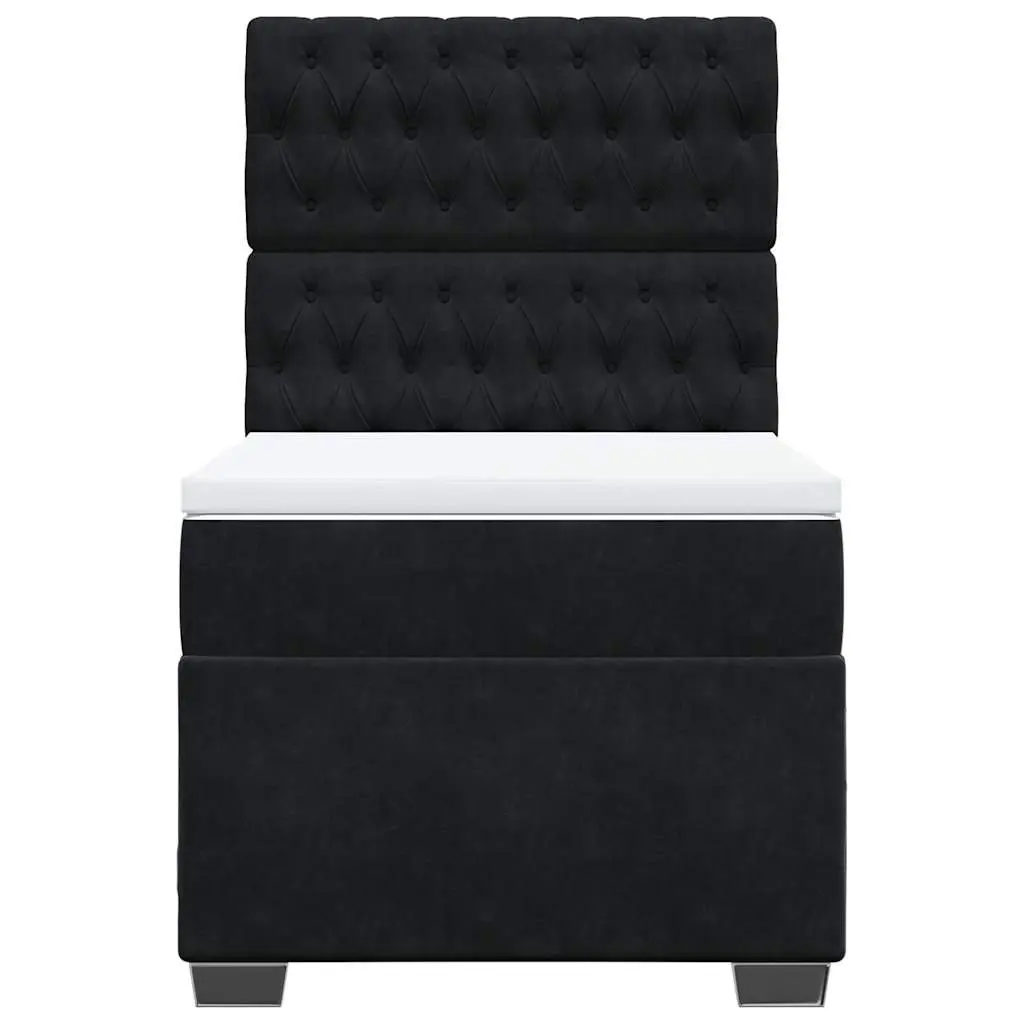 Box Spring Bed with Pocket Spring Mattress Black King Single Velvet Headboard