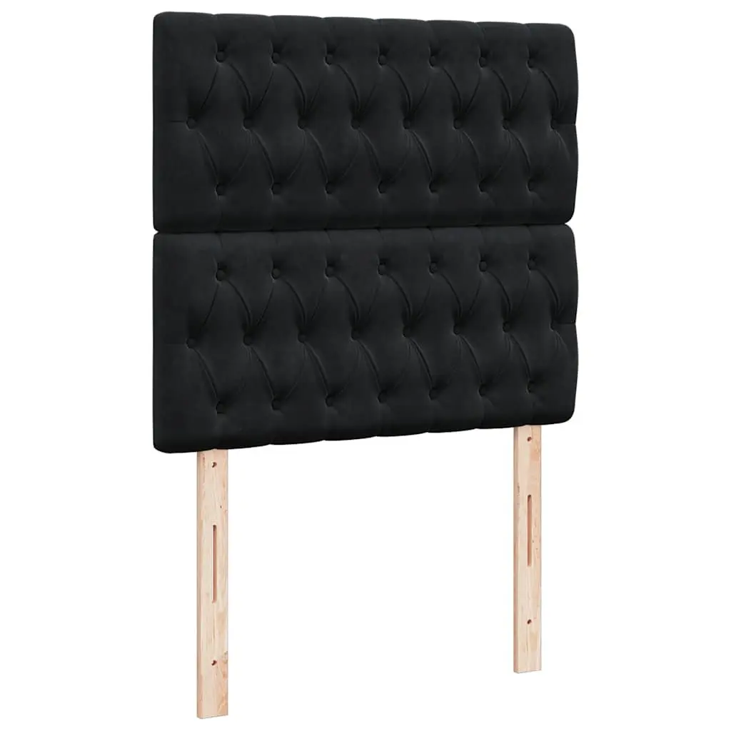 Box Spring Bed with Pocket Spring Mattress Black King Single Velvet Headboard