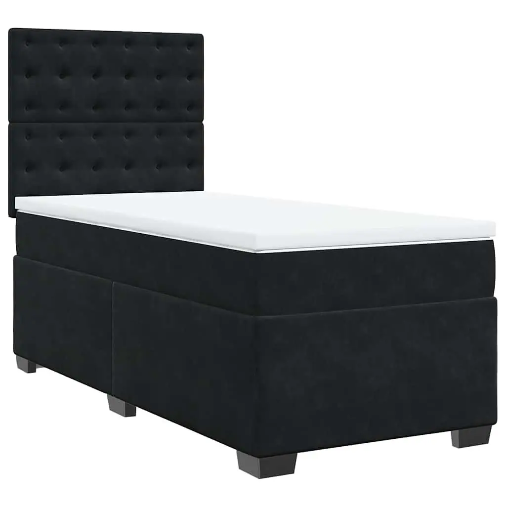 Box Spring Bed King Single with Pocket Spring Mattress Black Velvet Adjustable