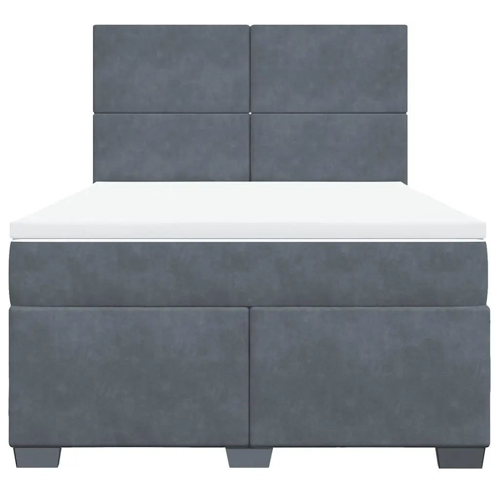 Box Spring Bed Pocket Spring Mattress Double Dark Grey Velvet Headboard