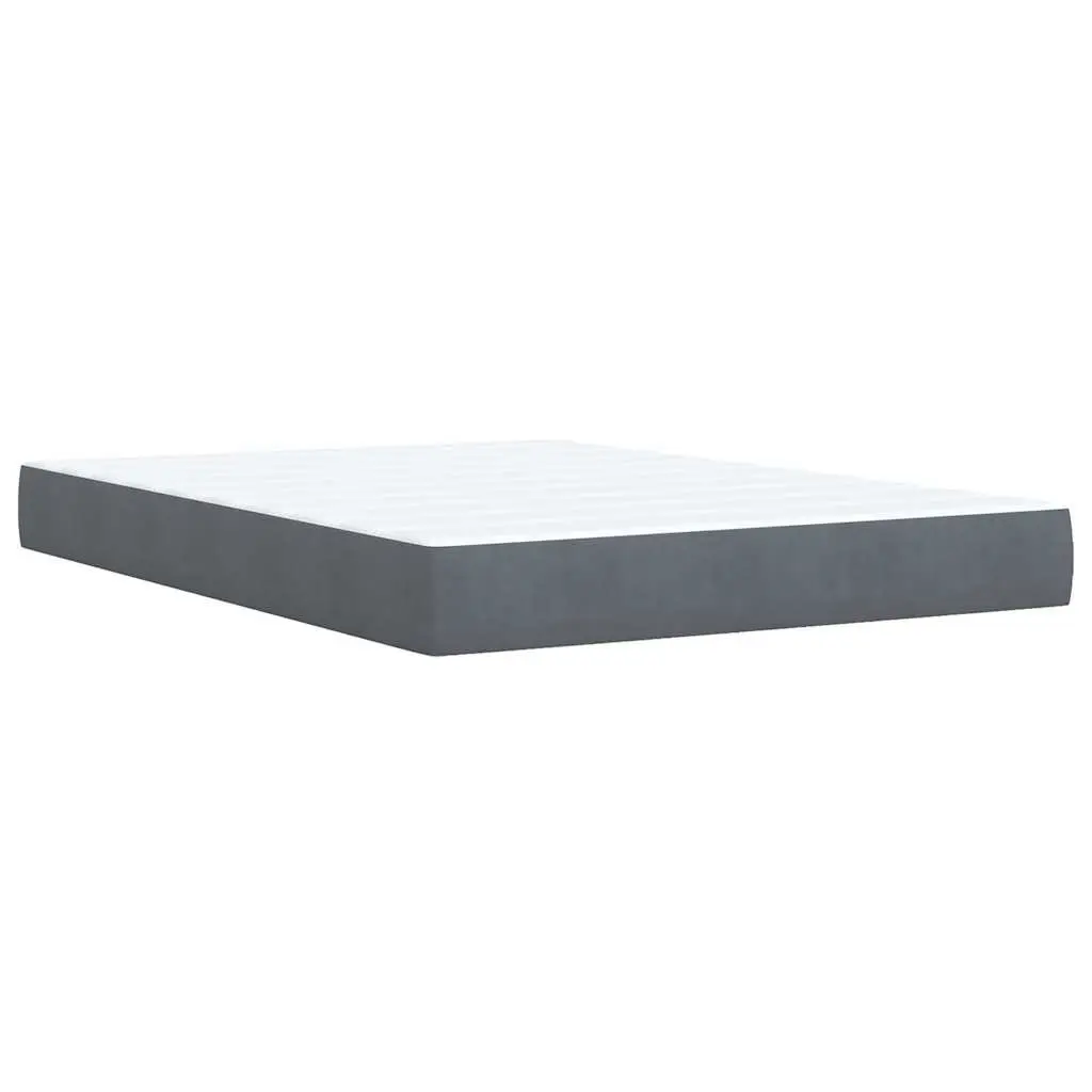 Box Spring Bed Pocket Spring Mattress Double Dark Grey Velvet Headboard