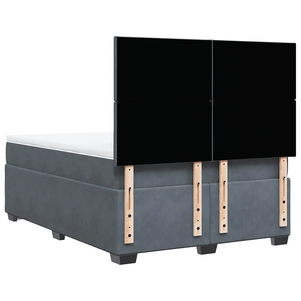 Box Spring Bed Pocket Spring Mattress Double Dark Grey Velvet Headboard