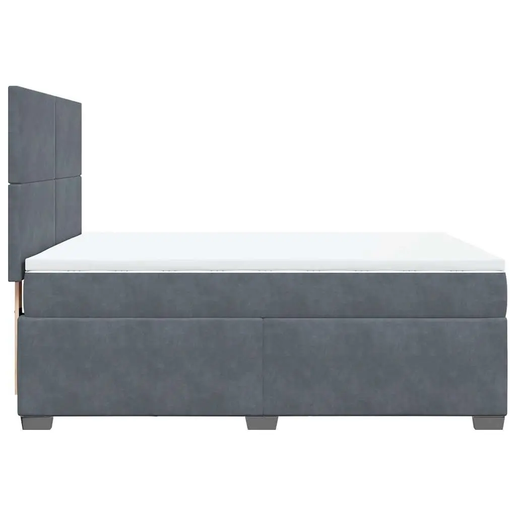 Box Spring Bed Pocket Spring Mattress Double Dark Grey Velvet Headboard