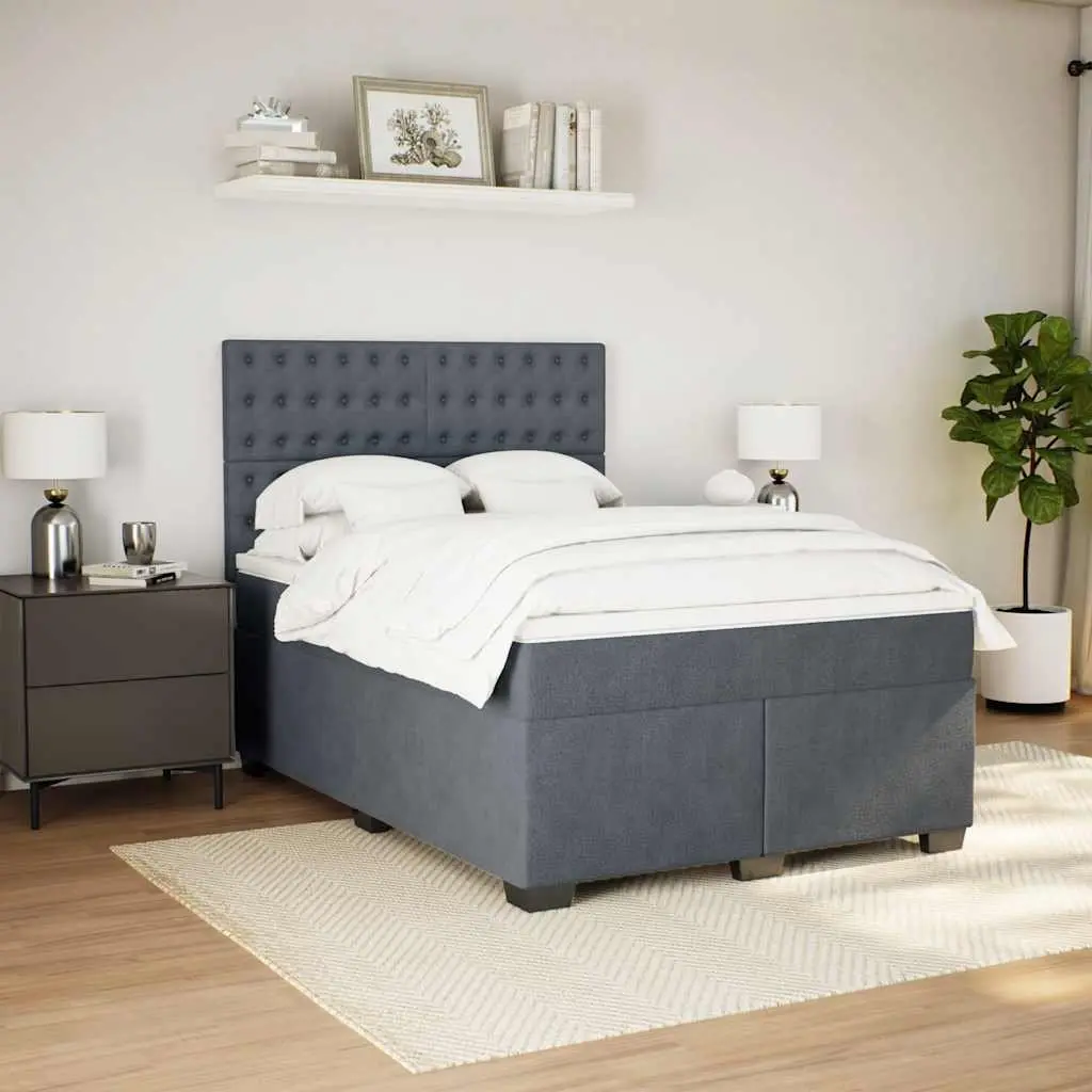 Double Box Spring Bed Pocket Sprung Mattress Adjustable Headboard Grey Velvet