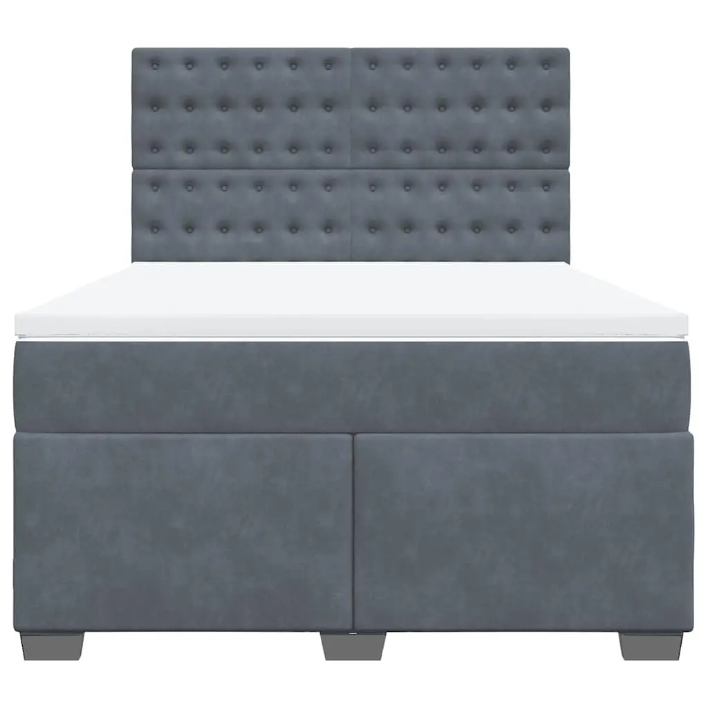 Double Box Spring Bed Pocket Sprung Mattress Adjustable Headboard Grey Velvet
