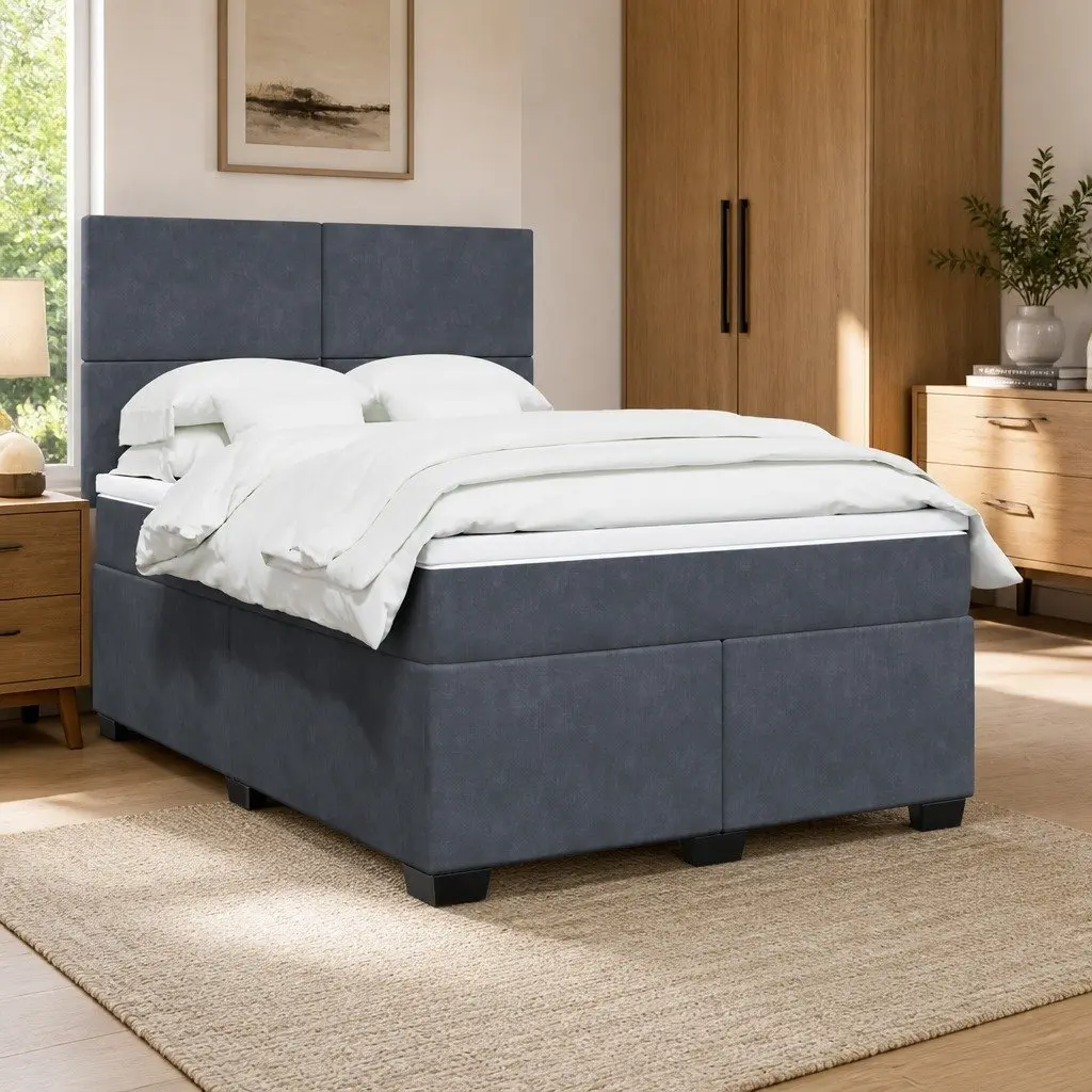 Queen Box Spring Bed Pocket Spring Mattress Height Adjustable Headboard Grey