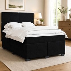 Comfortable Queen Box Spring Bed with Adjustable Velvet Headboard