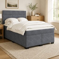 Queen Box Spring Bed with Pocket Mattress Height Adjustable Headboard Grey