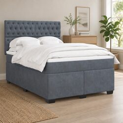 Reliable Queen Box Spring Bed with Grey Velvet and Pocket Springs