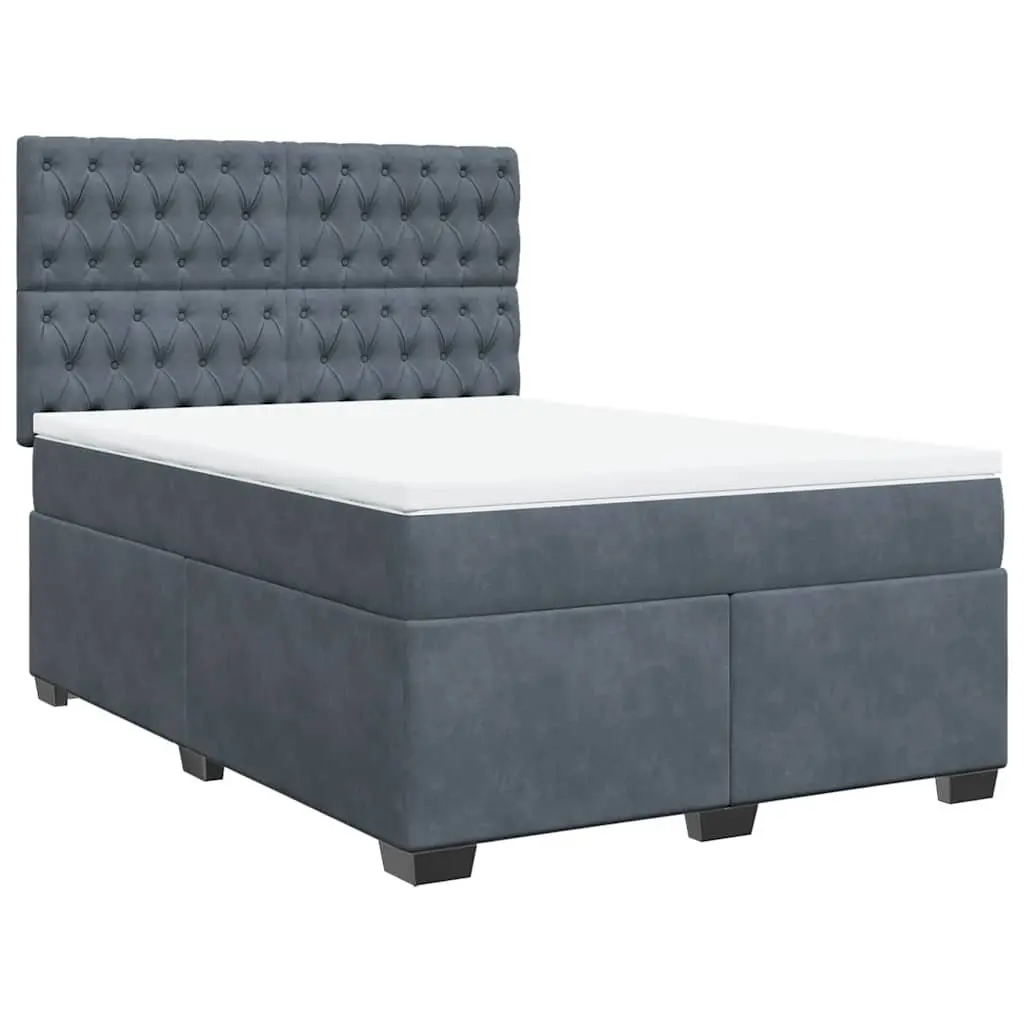 Queen Bed Frame Grey Velvet Adjustable Headboard Pocket Spring Mattress