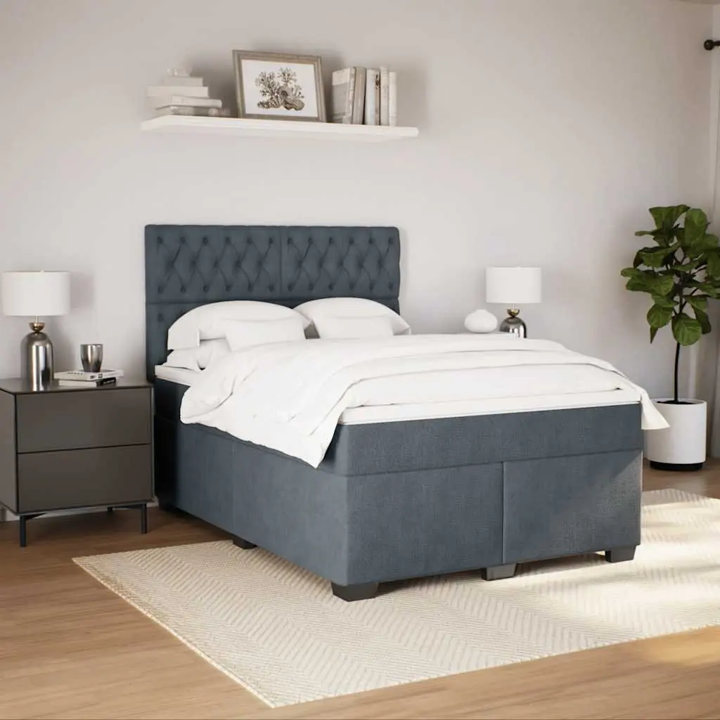 Queen Bed Frame Grey Velvet Adjustable Headboard Pocket Spring Mattress